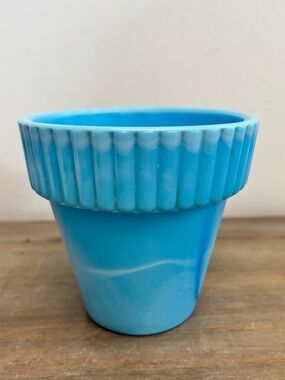 Vintage Akro Agate Scarce Wide Band Rim Ribbed Top 4 3/8 Baby Blue Flower Pot